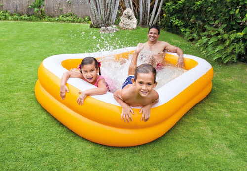 Alberca Piscina Inflable Familiar Rectangular Intex 600l Naranja/blanco