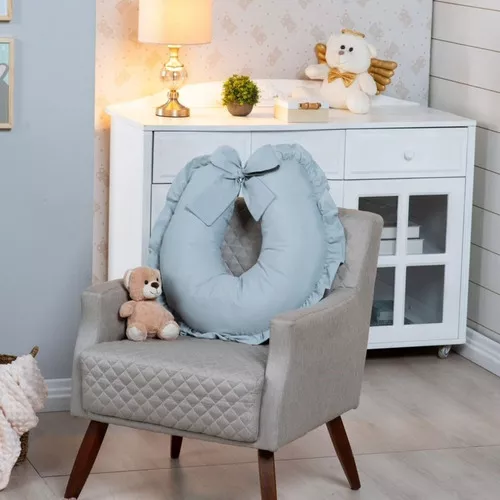 Almohada de lactancia Monzillo Baby e Kids Almofada de amamentação,  travesseiro para amamentar, cor lisa, com babados, com laço, algodão color  gris ónix