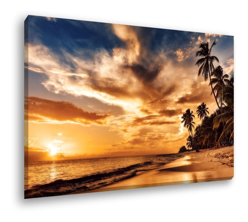 Quadro Decorativo Tela Canvas Paisagem Praia Sol Mar 120x80 Cor Paisagem 21 Cor da armação Tecido Sobre Tela