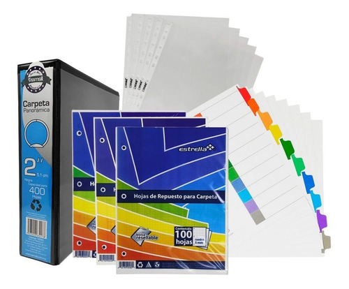 Kit Escolar 2 Preparatoria Carpeta Con Hojas Y Protectores