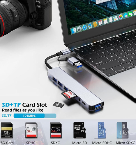 Hub Usb De Pc, Hub Usb C, Extensor Usb 8 En 1 Con 4 Puertos