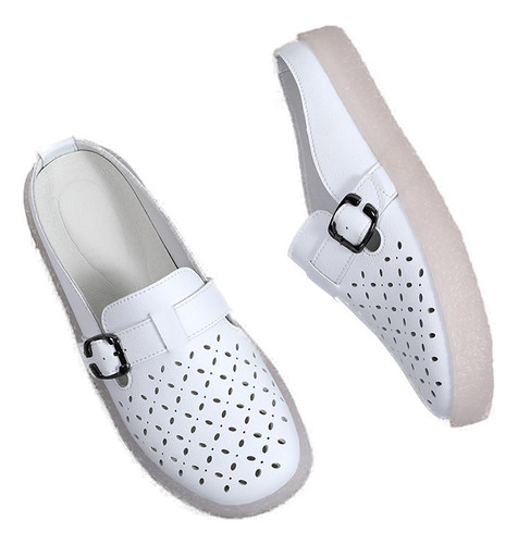 Zapatitos Blancos Casuales De Suela Suave Con Tendón De Vaca