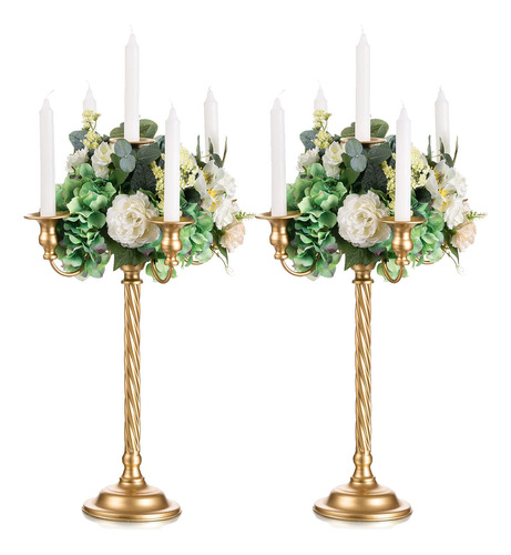 Sziqiqi Candelabro Alto De Oro De 21 Pulgadas Para Velas Y P