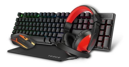 Imagem 1 de 5 de Kit Gamer Teclado Iluminado Com Mouse Fone E Mousepad Tedge