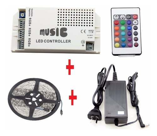 Kit Controladora Audioritmica + 2 Tira Led Rgb 5050 + Fuente
