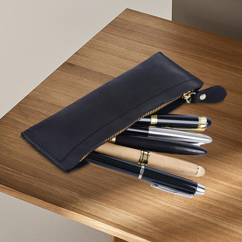 Cartera, Bolso, Portalápices, Pu, Clásico, Estuche Negro
