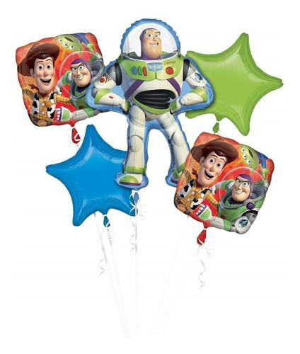 Ramillete Globos Toy Story Buzz Sheriff Fiesta Jumbo Bqt 5pz