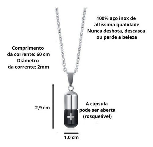 Imagem 5 de 5 de Colar Unissex Com Pingente Cápsula