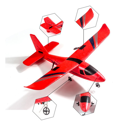 Avión De Control Remoto De 2 Canales 2 Baterías Rojas