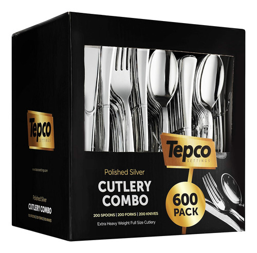 Juego De 600 Cubiertos Desechables De Plástico Plateado