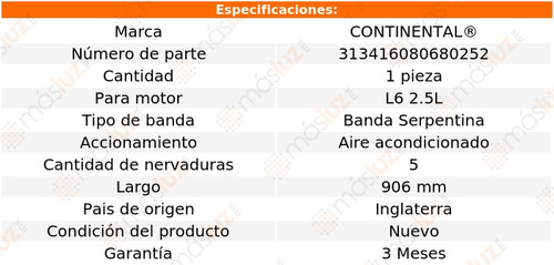 Banda 906 Mm Acc Z3 Bmw L6 2.5l 99/00 Continental A/a