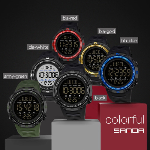 Reloj Sanda 6014, Reloj Led Impermeable Militar Color Del Fondo Negro/oro