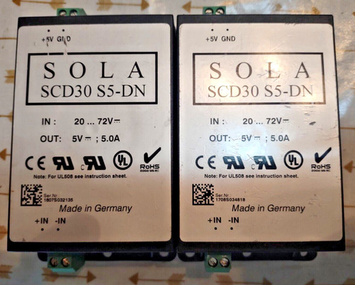 Lot Of 2 Pcs Sola Scd30-s5-dn Power Supply 5 Volt 5 Amp Jjc