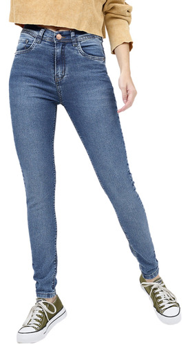 Jeans Chupin Clásico Stone Mujer Tiro Alto Calce Elastizado