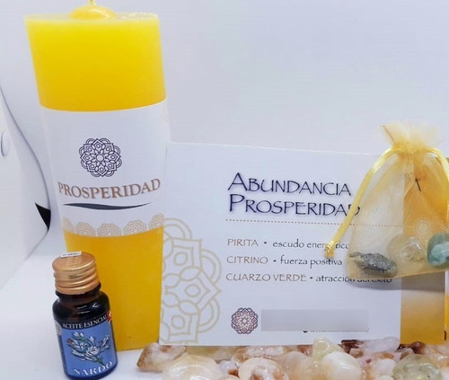 Kit Vela De Intencion Abundancia Prosperidad Aceite Piedras