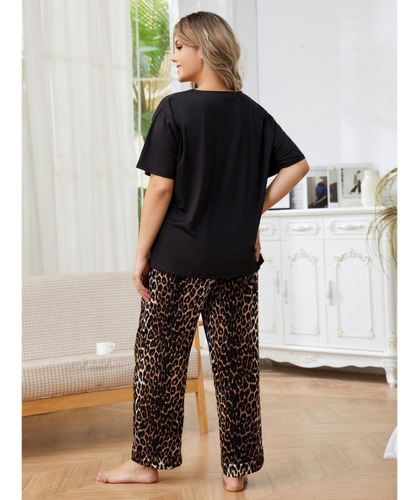 Conjunto De Pijama Con Estampado De Leopardo De Talla Grande