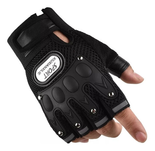 Guantes Moto Y Ciclismo Unisex Dedos Libres Licra Y Cuero Pu