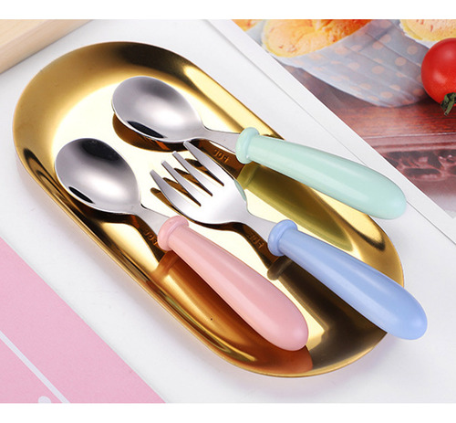 6 Pzs Acero Inoxidable Bebés Kit Cubiertos Cuchara Tenedor