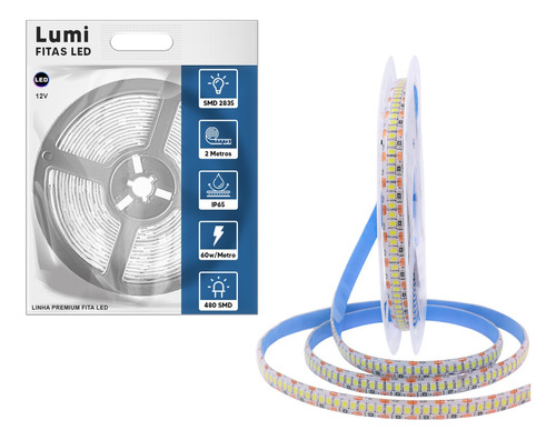 Luminario De Fita Ultra Led 2835 2m 240 Smd/m 12v Ip20 Super Brilho Branco Quente Lumi 1ª Linha