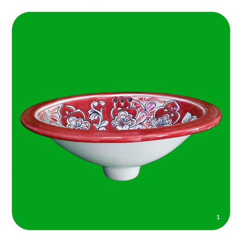 Imagen 3 de 3 de Lavabo Mini Marrón De Cerámica Tipo Talavera 33x25x12 Cm M7