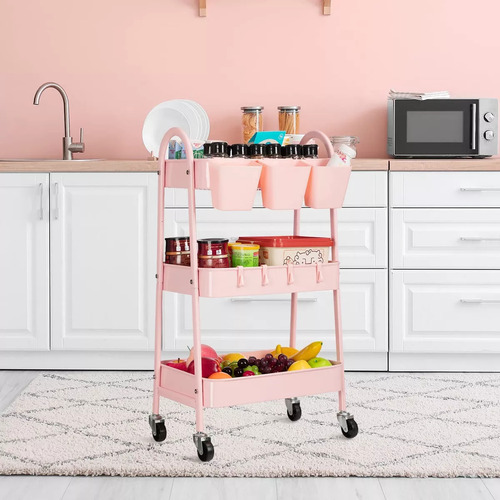Carrito Organizador Multiusos De Metal De 3 Niveles Con Rued