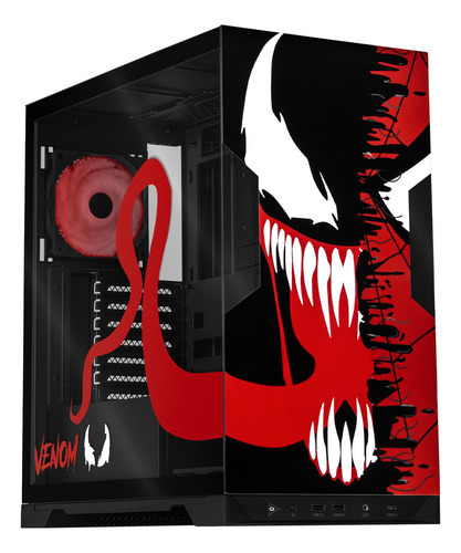 Gabinete Gamer Xtreme Pc Gaming Venom V2 Edition Media Torre Atx 5 Fan Usb-c Cristal Templado Argb Negro