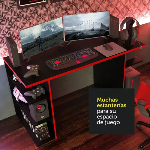 Mesa Escritorio Gamer Multiusos 136x73x60 cm Rojo con Negro