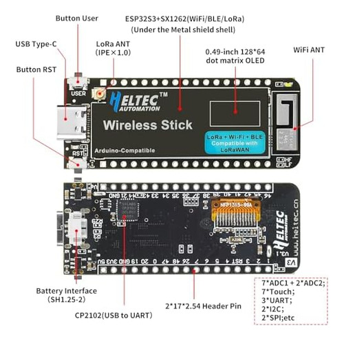 Esp32 S3 Sx1262 Módulo De Stick Inalámbrico Wifi Ble Lora V3