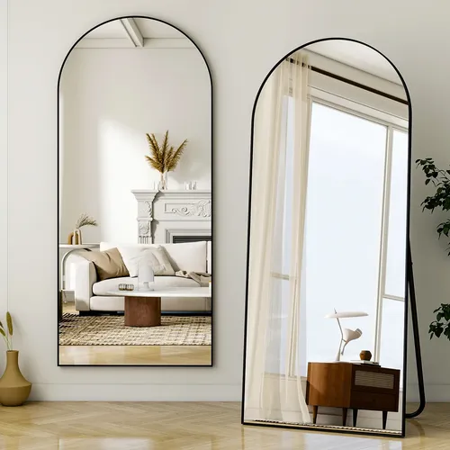 Espelho Oval Base Reta ‌Arco Chão Parede Dourado 150x40cm Preto