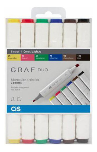 Marcador Artístico Graf Duo Cis 6 Cores Básicas