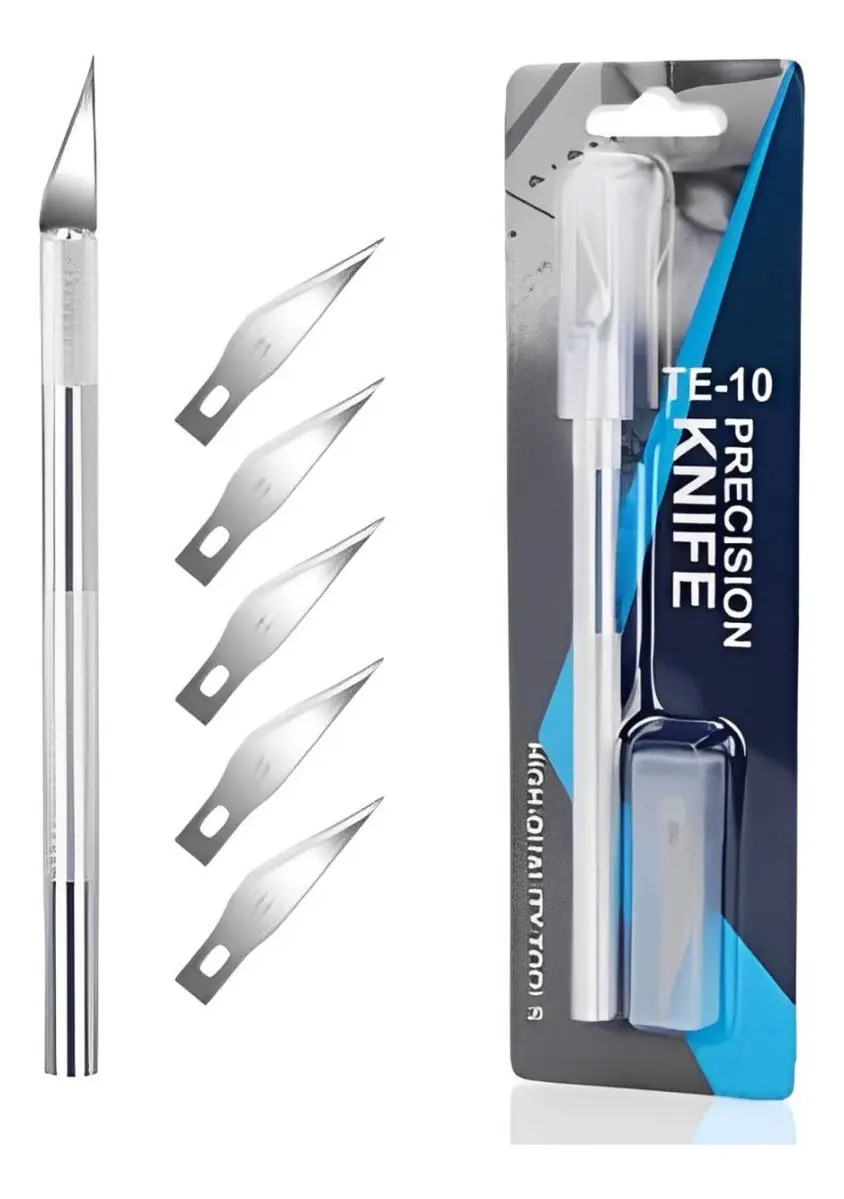 Estilete de Precisão Lanmax 5mm em Aço Inox Prata com 6 Lâminas Extras – Estilete Profissional para Artesanato Corte de Papel EVA Vinil Modelismo Scrapbook Hobby Ferramenta de Corte Preciso