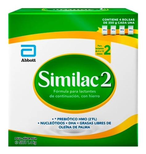 Similac 2 leche de fórmula en polvo abbott sabor neutro en caja de 1 de 1.4kg 6  a 12 meses