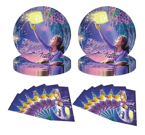 40 Pcs Decoraciones Fiesta Wish Asha - Platos Y Servilletas