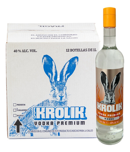 Caja Vodka Cs Krolik 40% Alc. Vol. Sabor Mango 1000 Ml