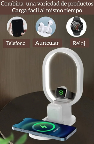 Base Carga Rápida Inalámbrica 4 En 1 Ios/android Lampara Led