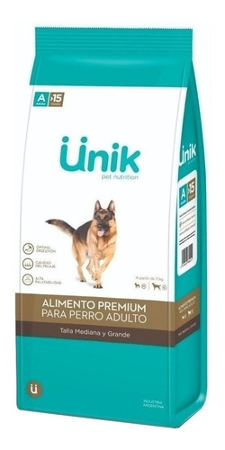 Imagen 1 de 1 de Alimento Unik Premium para perro adulto de raza mediana y grande sabor mix en bolsa de 15 kg