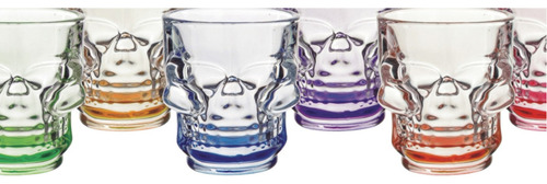 Caja 12 Piezas Set 6 Tequilero Vidrio Calavera Colores 45ml
