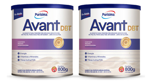 2 Leche Polvo Purisima Avant Dbt 800g Tratamiento Diabetes