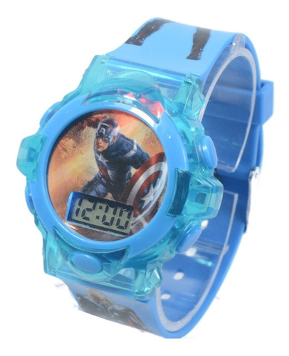 Relógio  Infantil Digital Personagens Vingadores Luz E Som Cor Da Correia Azul Claro -  Capitão América