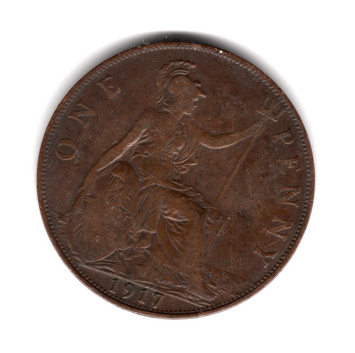 Moneda Inglaterra Gran Bretaña 1 Penny 1917 Km#810 Cobre