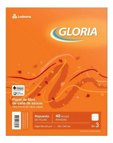 Repuesto Hojas Escolar Carpeta Nº 3 Gloria 48 Hojas Rayadas