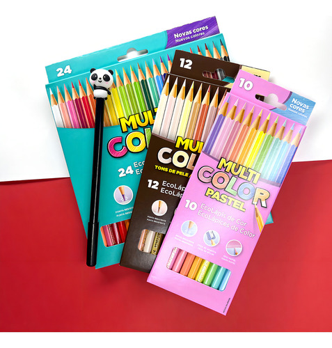 Kit Escolar Lápis De Cor 46 Cores + Caneta Em Gel Kawaii