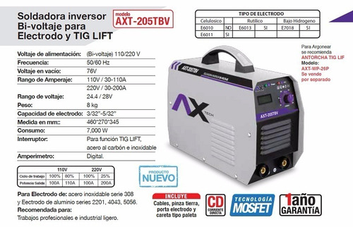 Inversor Axtech 205 Bvm 110/220 V Suelda Inox