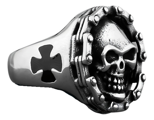 Anillo Biker Motociclista Craneo Calavera Color Plata Hombre