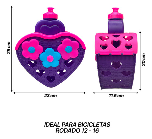 Canastilla Con Botella Para Bicicleta Infantil Niña R12-r16 Color Morado