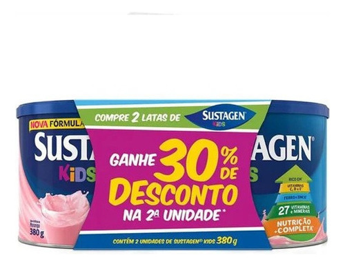 Suplemento Alimentar Sustagen Kids 380g Morango C/2 Latas