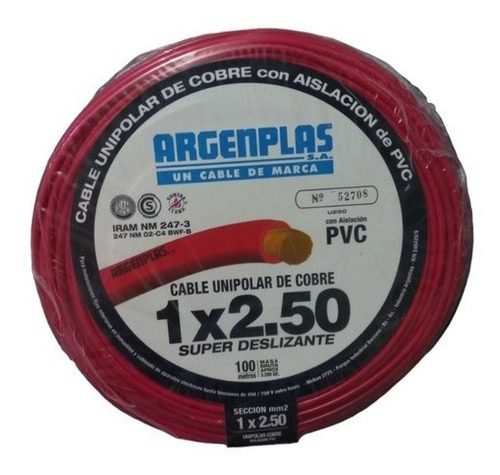 Cable Unipolar 2.5mm Argenplas Normalizado Color Rojo X100mt