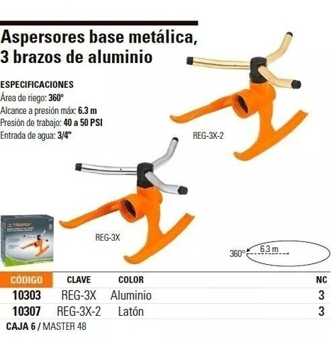 Aspersor Base Met. Giratorio 3 Brazos Truper - 10303