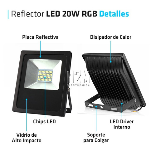 Imagen 4 de 10 de Reflector Led 20w Multiled Rgb 16 Colores Alta Potencia Exterior