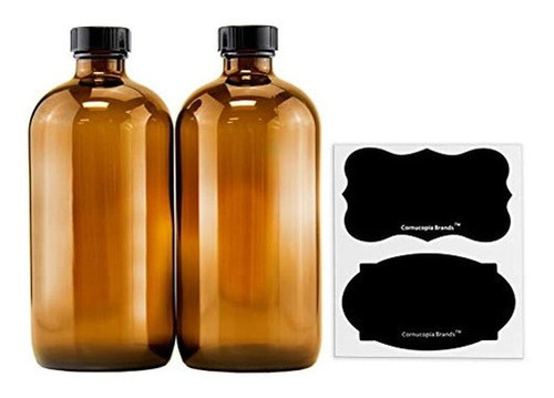 Botella De Vidrio Ambar De 16 Oz Con Etiquetas Y Tapas De T